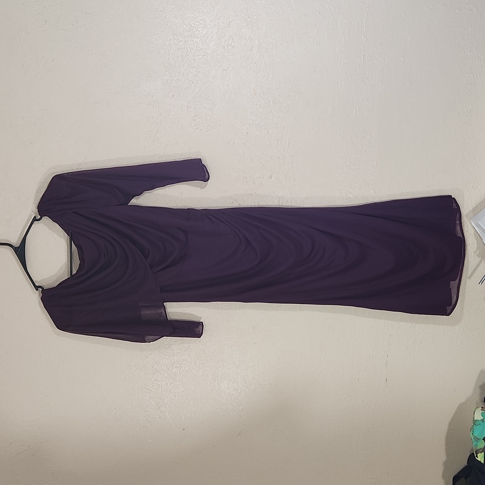 Adrianna Papell Plum Purple Sheer Fitted Dress SZ 6